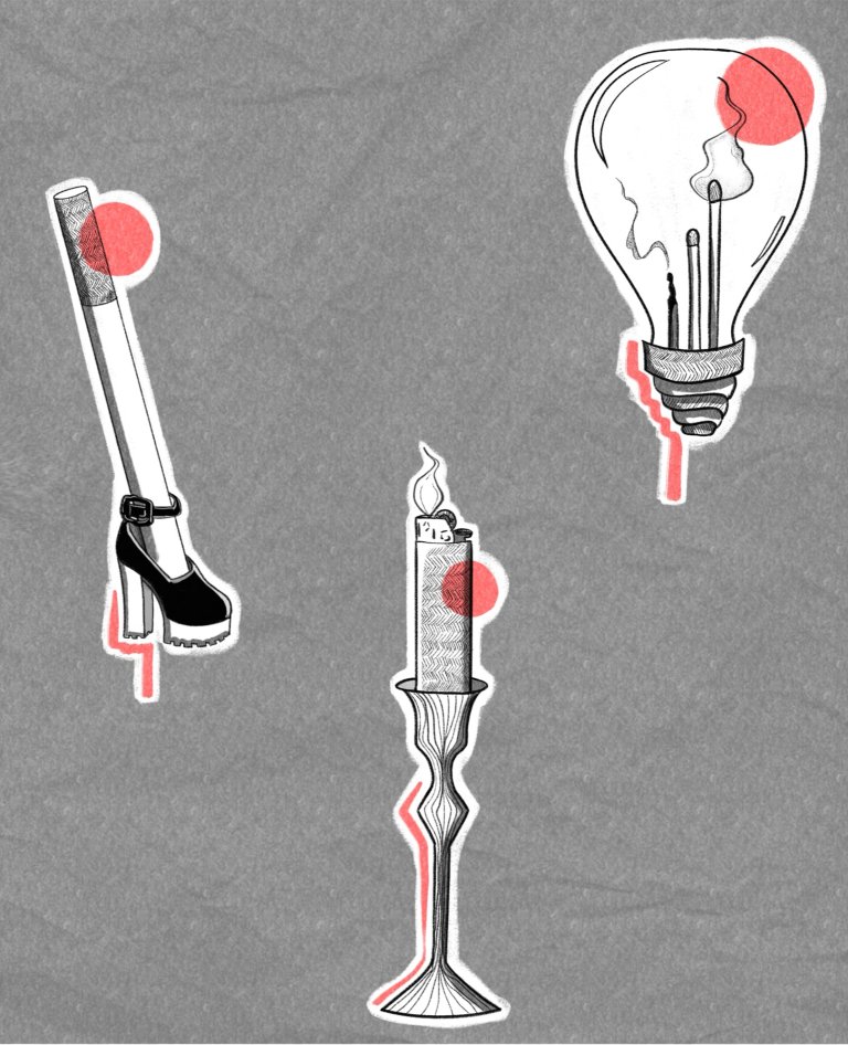 High heel, candle and light bulb, flash designs
