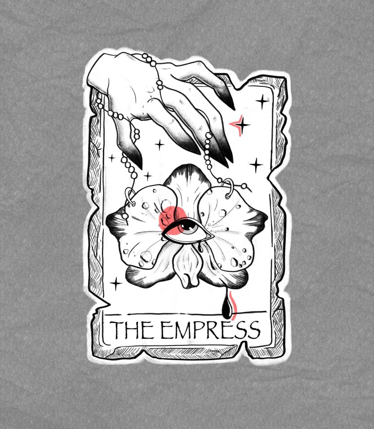 The Empress tarot card with an orchid, flash design