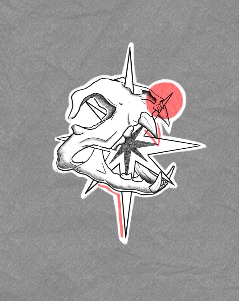 Skull with a compass star, flash design