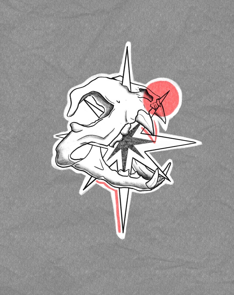 Skull with a compass star, flash design