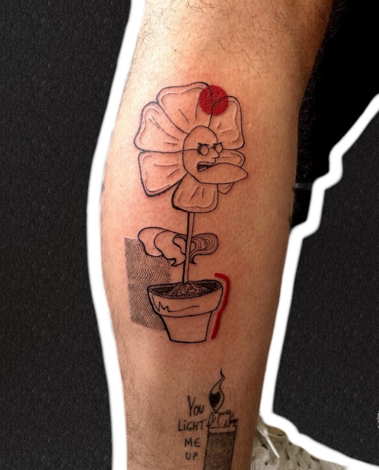 Flower in a pot, forearm tattoo by Alexandra S.