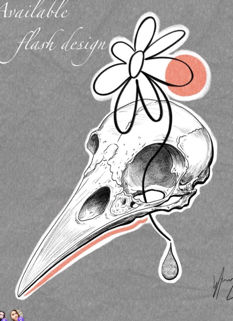 Raven skull with a daisy, flash design